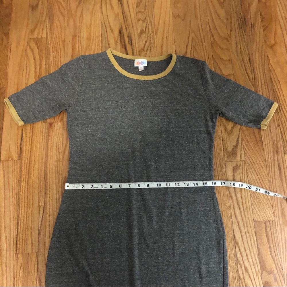 Lularoe Gray and Mustard Yellow Soft Midi Dress - Picture 6 of 7